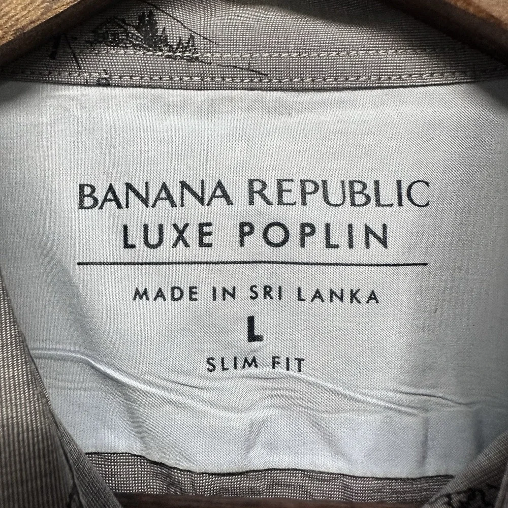 Banana‎ Republic Shirt Mens Button Down Sz L Gray Ski Skier Luxe Poplin Slim Fit